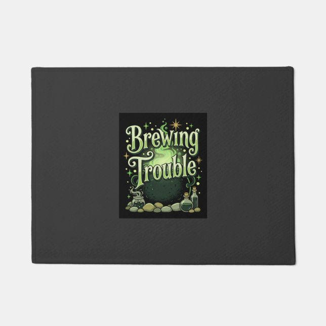 Halloween Brewing Trouble Witch Cauldron Potion De Doormat (Front)