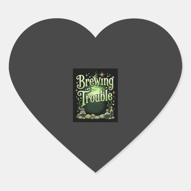Halloween Brewing Trouble Witch Cauldron Potion De Heart Sticker (Front)