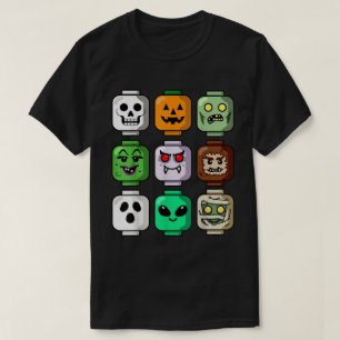 Halloween Brick Head Monster Faces Design T-Shirt
