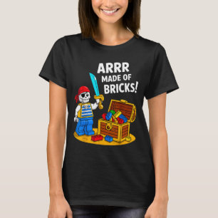 Halloween Bricks Pirate Skeleton Builder Blocks T-Shirt