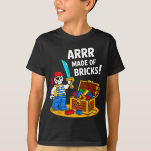 Halloween Bricks Pirate Skeleton Builder Blocks T-Shirt
