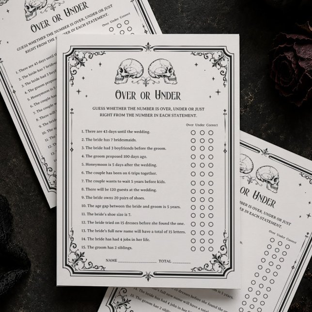 Halloween Bridal Shower Over or Under Game Card (Creator Uploaded)