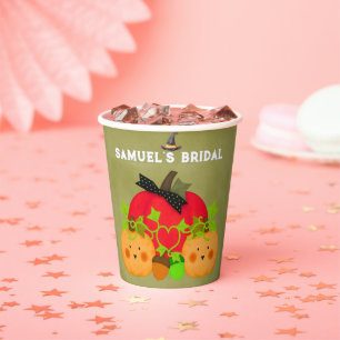 Halloween Bridal Shower Pumpkin Couple Paper Cups