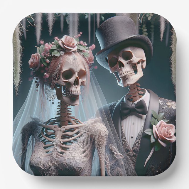 Halloween Bride And Groom Paper Plate (Front)