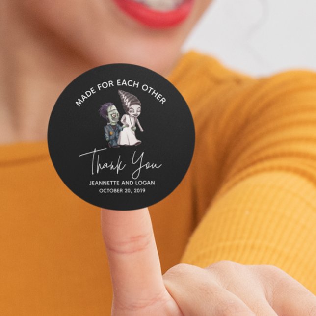 Halloween Bride Frankenstein Wedding Thank you  Classic Round Sticker (Creator Uploaded)