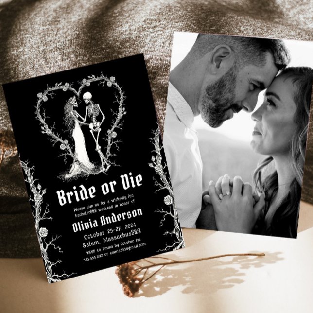 Halloween Bride or Die Skeleton Bachelorette Party Invitation (Creator Uploaded)