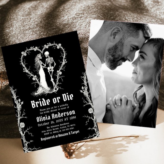 Halloween Bride or Die Skeleton Bridal Shower Invitation (Creator Uploaded)