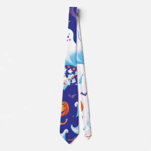 Halloween bright pumpkins and spooky spiders tie