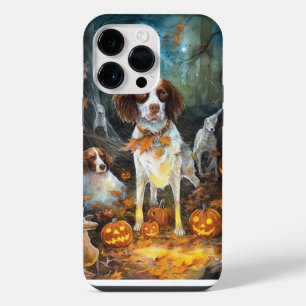 Halloween Brittany Spaniel With Pumpkins Scary iPhone 14 Pro Max Case