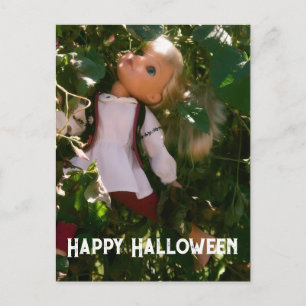 Halloween Broken Doll in the Garden Postcard