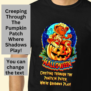 Halloween Broken Teddy Bear Knife Pumpkin Bats T-Shirt