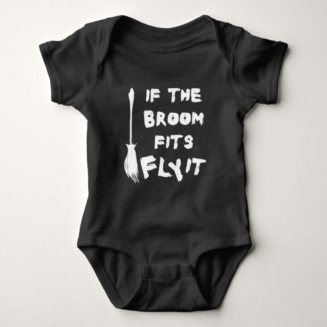 Halloween Broom Flying Quote with White Text Baby Bodysuit (Front)
