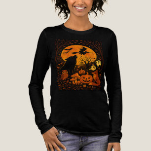Halloween Broom Flying Witch and Moon Tri-Blend Shirt