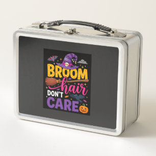 Halloween Broom Hair Don't Care Witch Quote Metal Lunch Box