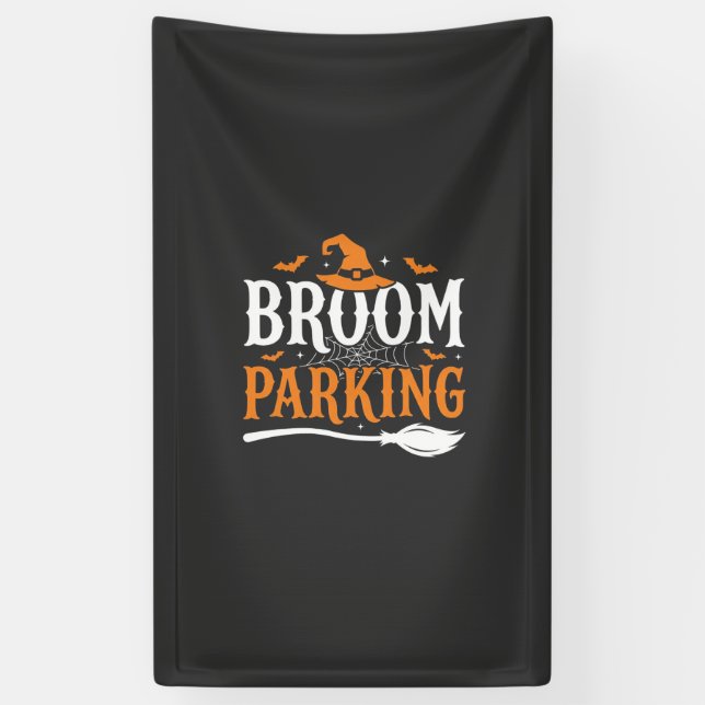 Halloween Broom Parking Witch Hat Graphic Banner (Vertical)