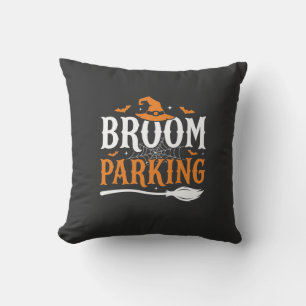 Halloween Broom Parking Witch Hat Graphic Cushion