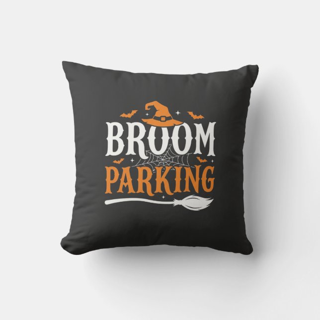 Halloween Broom Parking Witch Hat Graphic Cushion (Front)