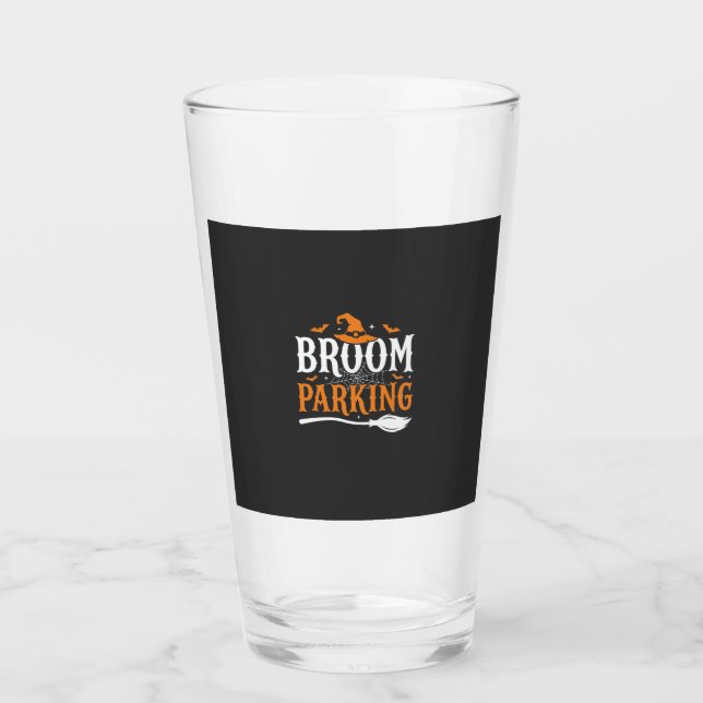 Halloween Broom Parking Witch Hat Graphic Glass (Front)