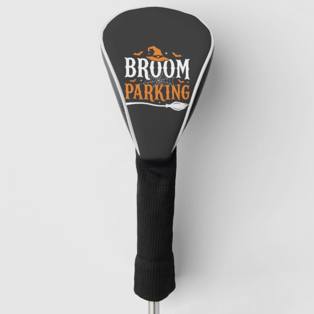 Halloween Broom Parking Witch Hat Graphic Golf Head Cover (Front)