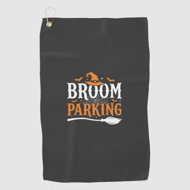 Halloween Broom Parking Witch Hat Graphic Golf Towel (Front)