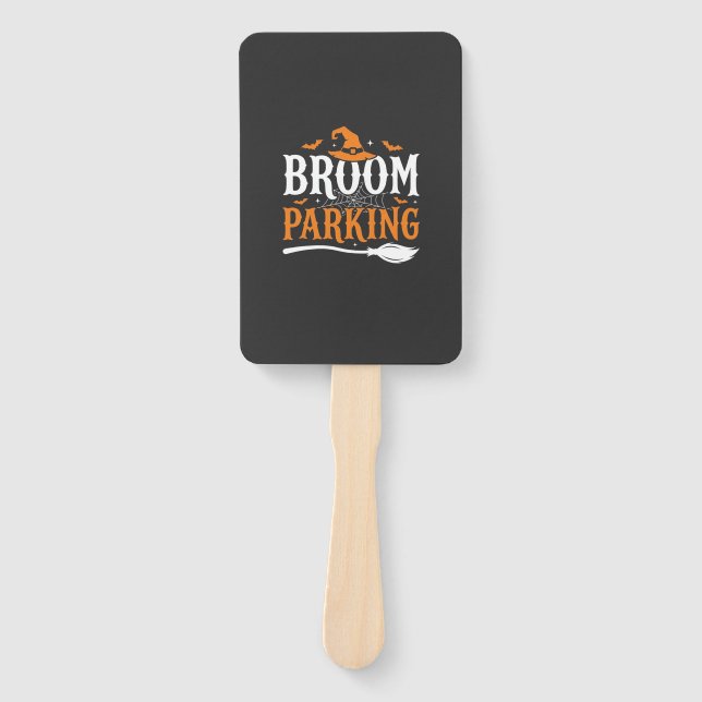 Halloween Broom Parking Witch Hat Graphic Hand Fan (Front)