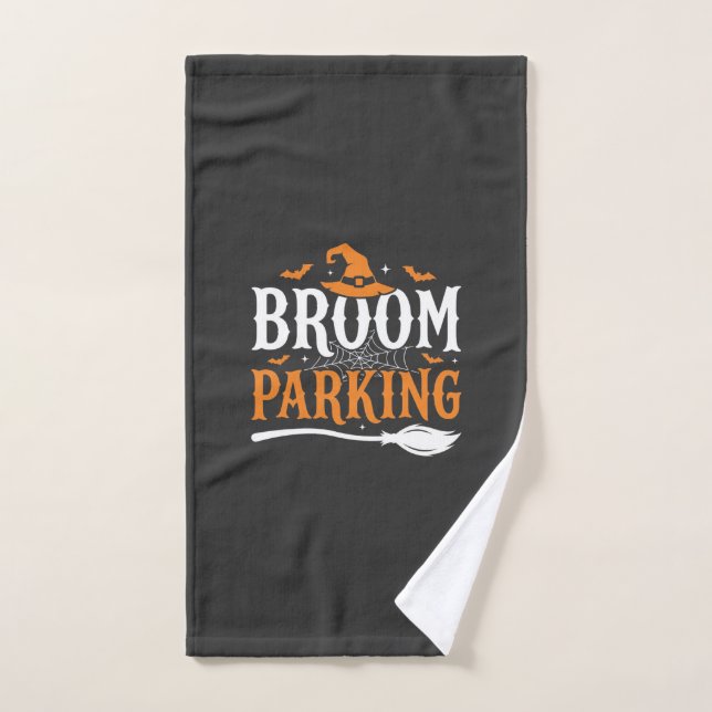 Halloween Broom Parking Witch Hat Graphic Hand Towel (Hand Towel)