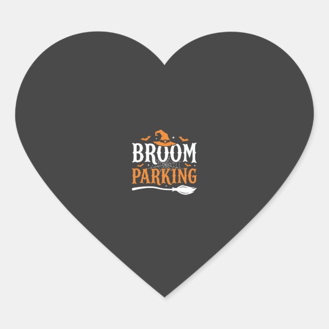 Halloween Broom Parking Witch Hat Graphic Heart Sticker (Front)