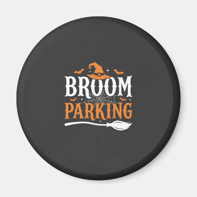 Halloween Broom Parking Witch Hat Graphic Magnet (Front)