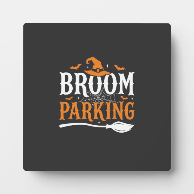 Halloween Broom Parking Witch Hat Graphic Plaque (Front)