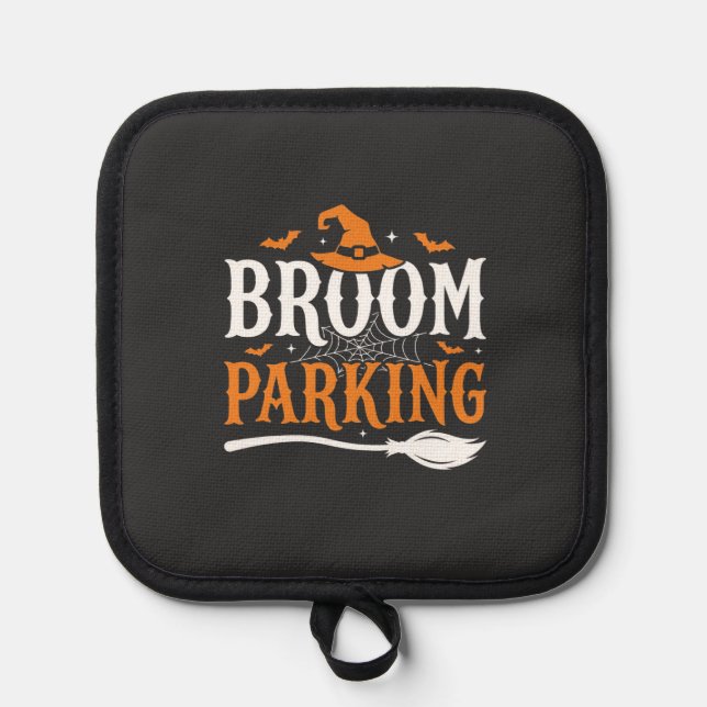 Halloween Broom Parking Witch Hat Graphic Pot Holder (Front)