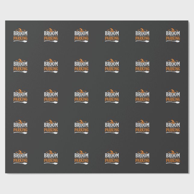 Halloween Broom Parking Witch Hat Graphic Wrapping Paper (Flat)