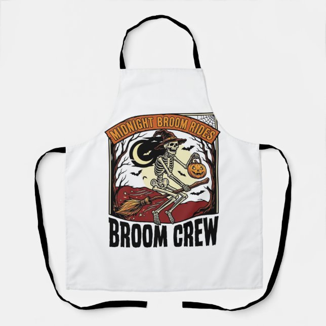 Halloween Broom Rides Vintage Skeleton Witch Graph Apron (Front)