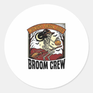 Halloween Broom Rides Vintage Skeleton Witch Graph Classic Round Sticker