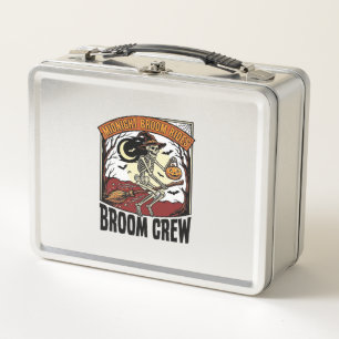 Halloween Broom Rides Vintage Skeleton Witch Graph Metal Lunch Box