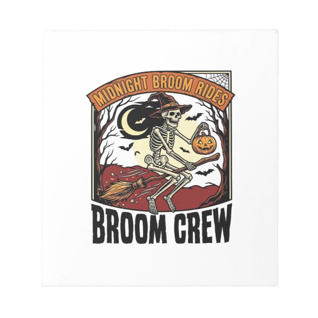 Halloween Broom Rides Vintage Skeleton Witch Graph Notepad (Front)