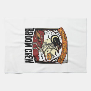 Halloween Broom Rides Vintage Skeleton Witch Graph Tea Towel