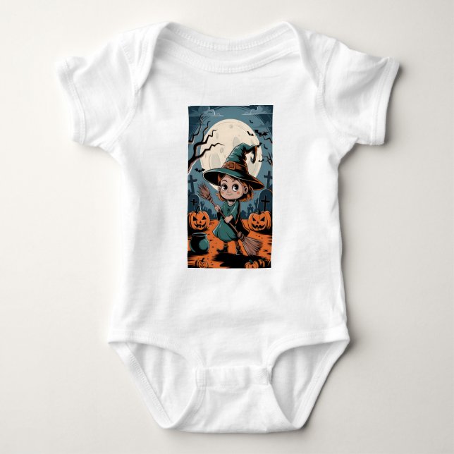 Halloween - broom witch baby bodysuit (Front)