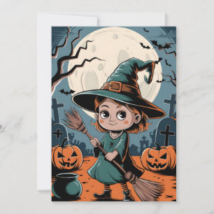 Halloween - broom witch invitation