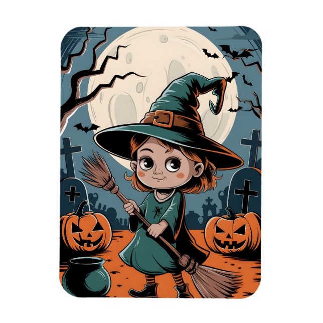 Halloween - broom witch magnet (Vertical)