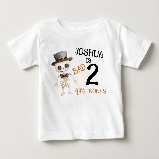 Halloween Brown Bad Two The Bone 2nd Birthday Baby T-Shirt (Front)