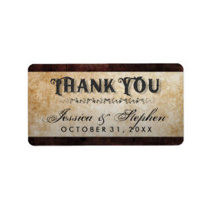 Halloween Brown Gothic Skeletons Wedding Thank You Label