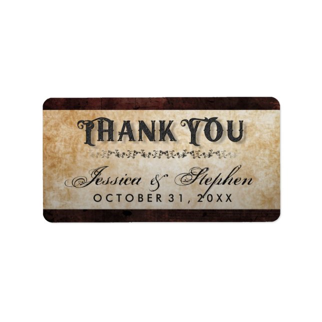 Halloween Brown Gothic Skeletons Wedding Thank You Label (Front)