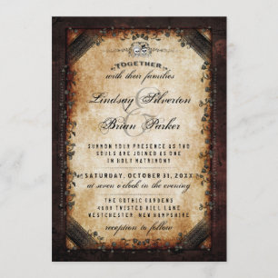 Halloween Brown Gothic "Together With" Skeleton Invitation