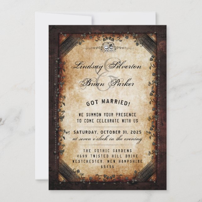 Halloween Brown Gothic - We Got Married Party  Invitation (Front)