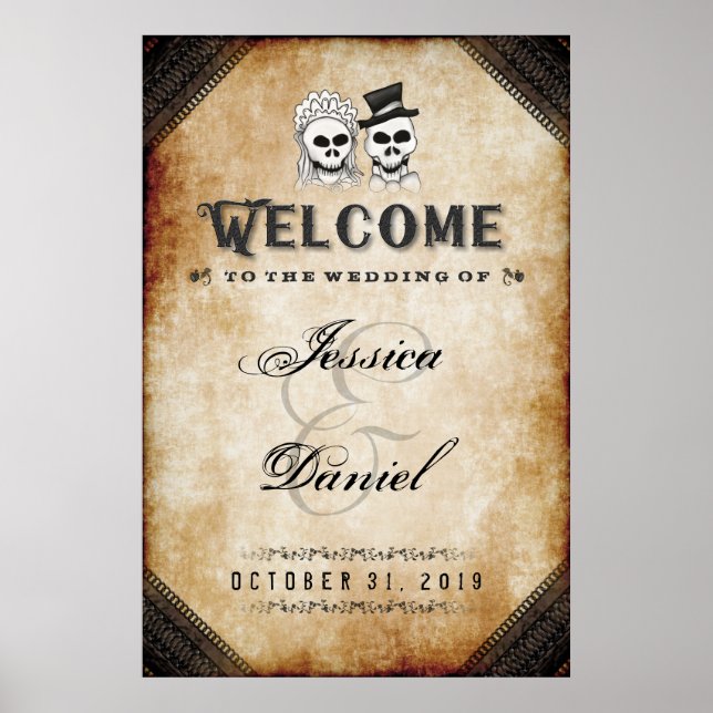 Halloween Brown Skeletons 24x36 Welcome to Wedding Poster (Front)