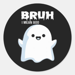 Halloween Bruh Ghost Boo Skull Pumpkin Boys Kids M Classic Round Sticker
