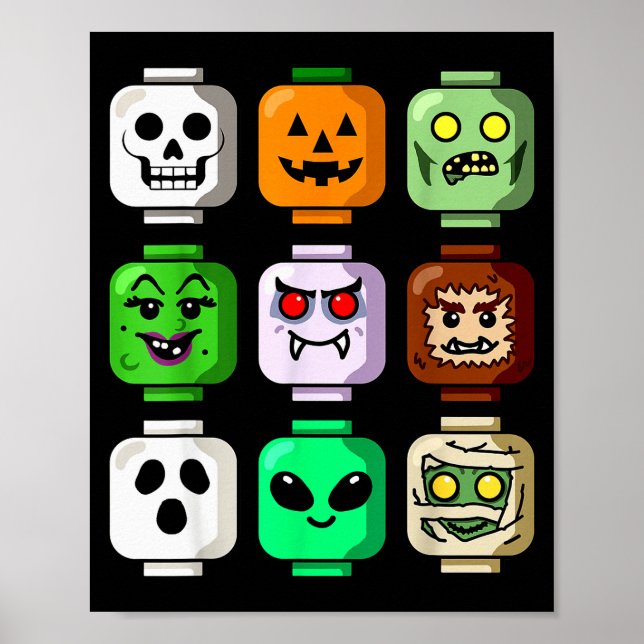 Halloween Building Brick Head Pumpkin Ghost Zombie Poster (Front)