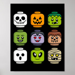 Halloween Building Brick Head Pumpkin Ghost Zombie Poster