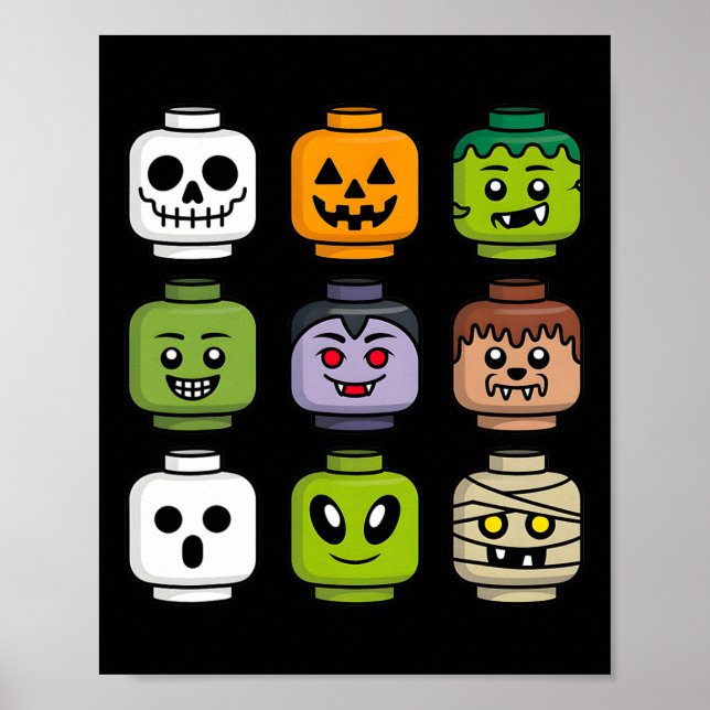 Halloween Building Brick Head Pumpkin Ghost Zombie Poster (Front)