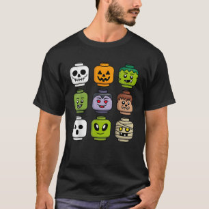Halloween Building Brick Head Pumpkin Ghost Zombie T-Shirt